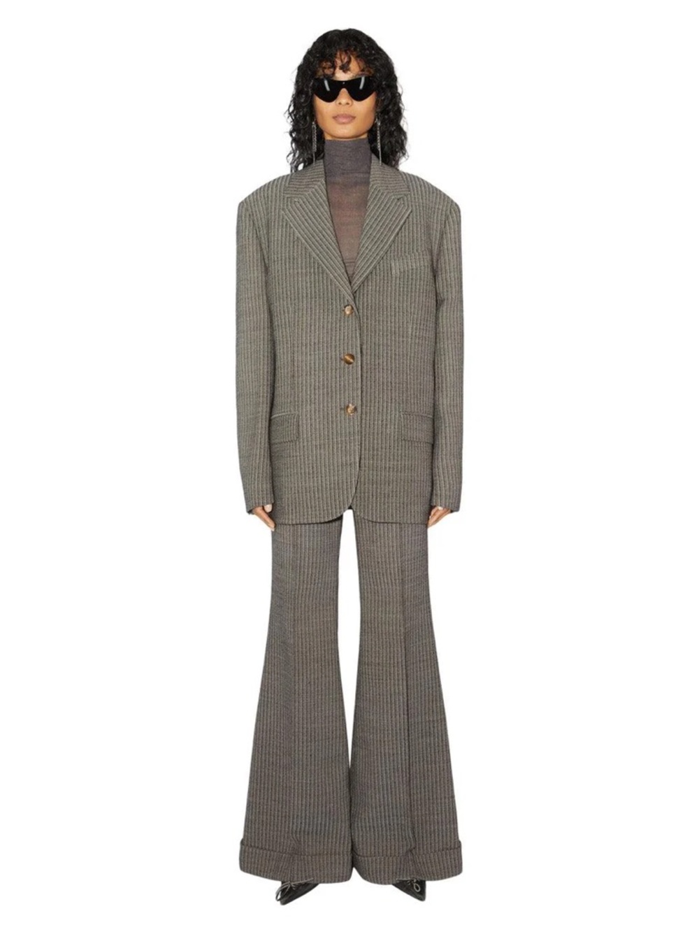 Acne Studios Multi Taupe Pinstripe Wool Blazer EU 32 / US 0 - Picture 2 of 7